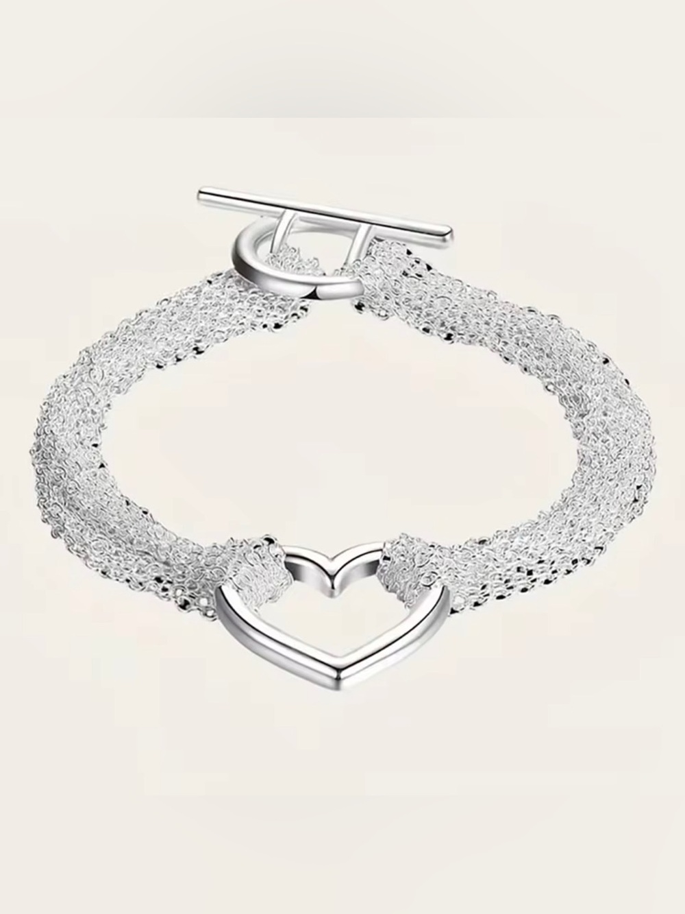 Italian Luxury Boutique 925 Sterling Silver Heart Mesh Toggle Bracelet NWOT